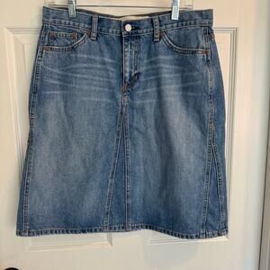 GAP JEANS Y2K DISTRESSED DENIM MIDI SKIRT Size 10 WOMENS A-LINE KNEE LENGTH